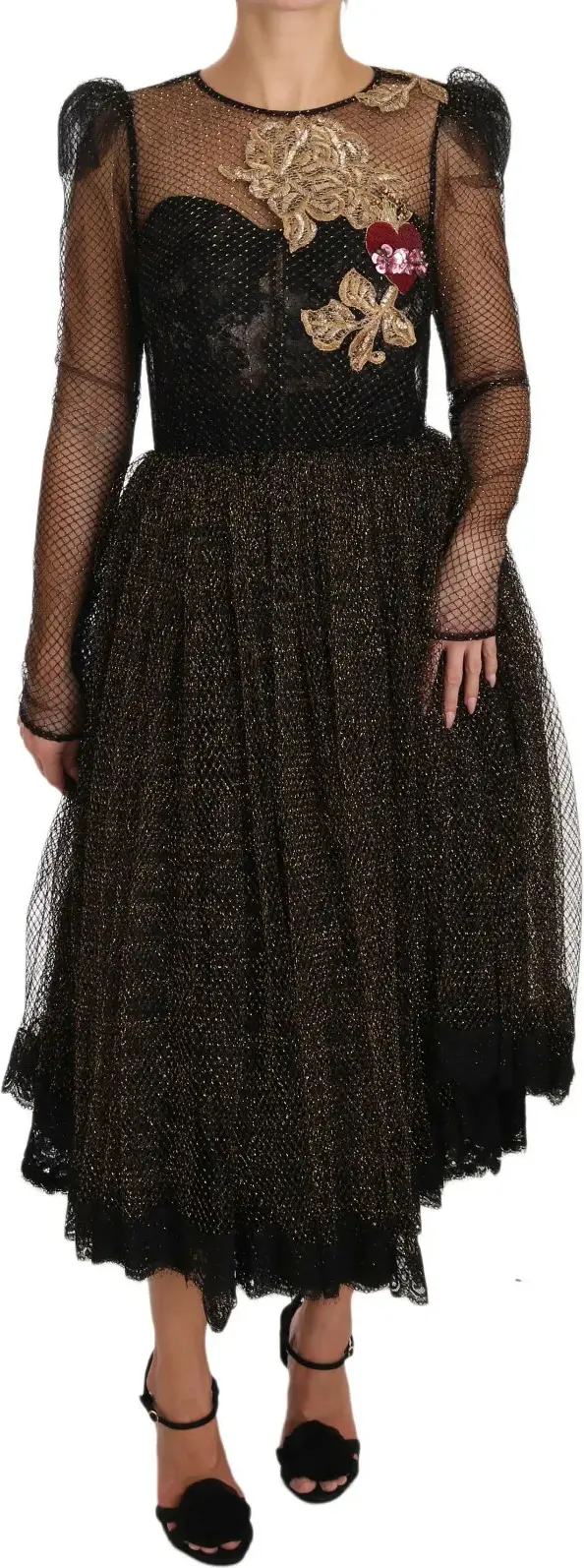 Dolce & Gabbana Black Gold Crystal Heart A-line Ko'ylagi