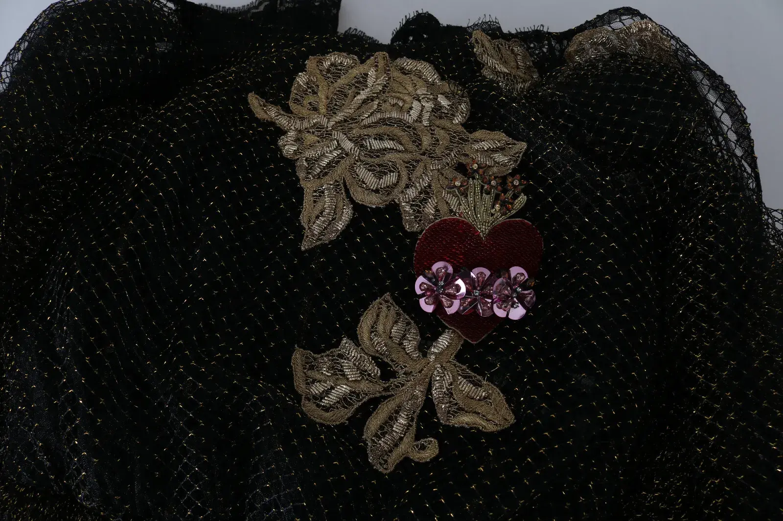 Платье Dolce & Gabbana Черное Золотое Платье А-силуэта с Сердцем из Кристаллов