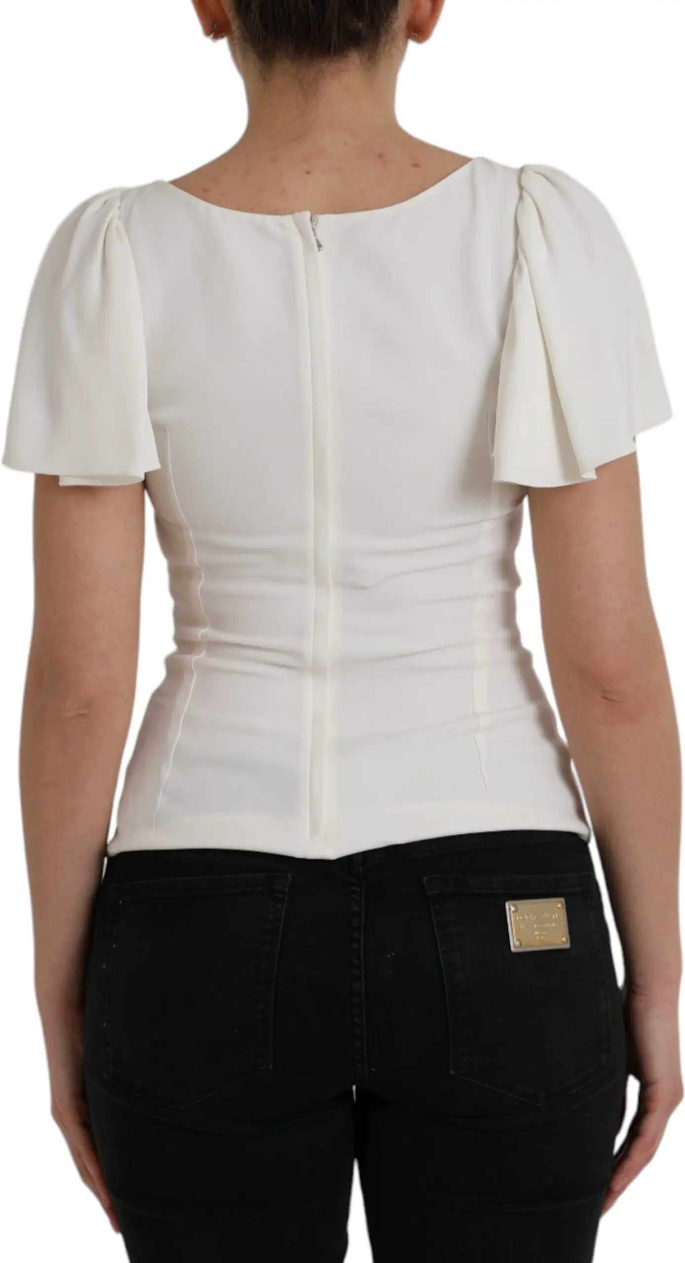 White Viscose Round Neck Short Sleeves Top Dolce & Gabbana