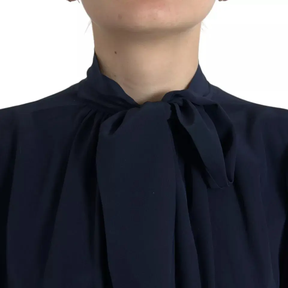 Moviy Uzun Yengli Ascot Yoqali Bluzka Dolce & Gabbana