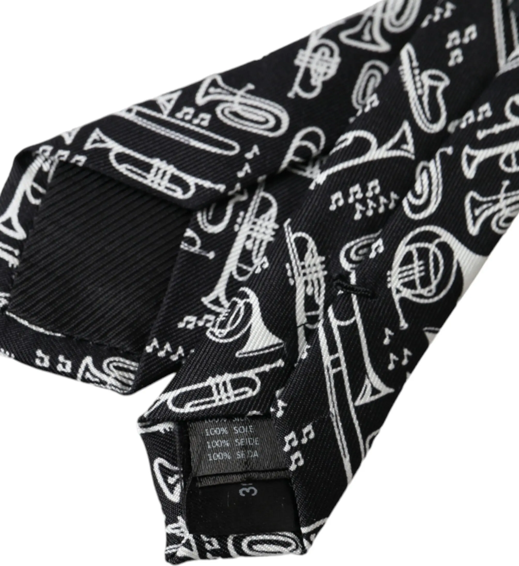 Tie Dolce & Gabbana Black Trumpet Print Silk Adjustable Tie