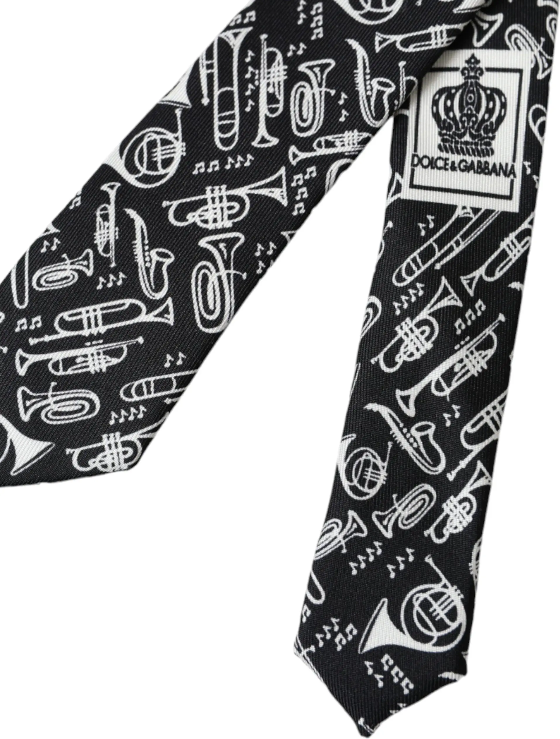 Tie Dolce & Gabbana Black Trumpet Print Silk Adjustable Tie