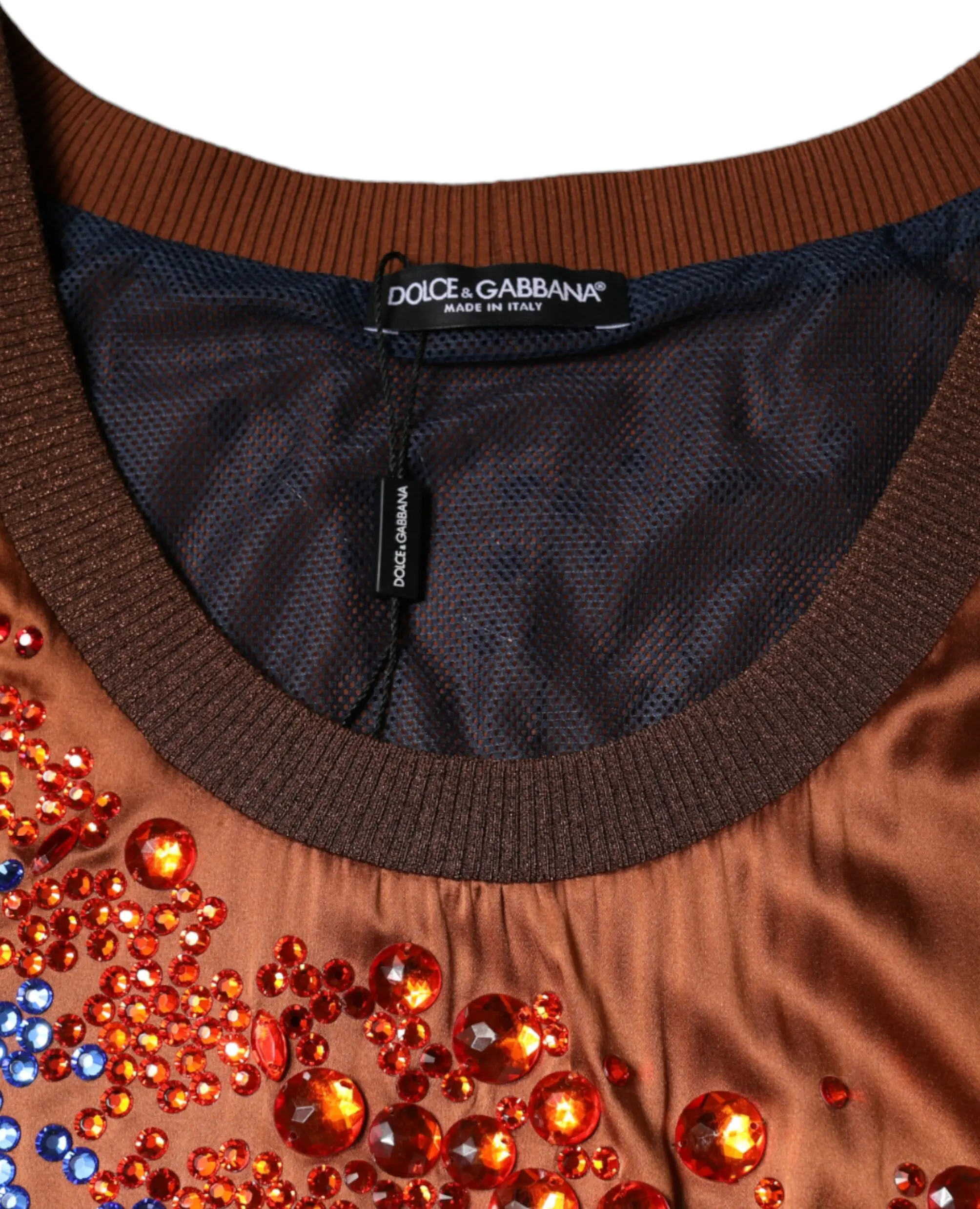 Коричневый топ-майка без рукавов с кристаллами Dolce & Gabbana