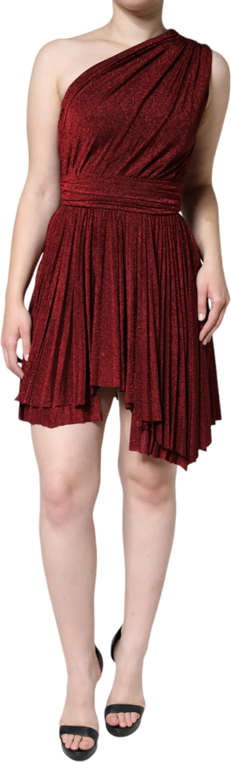Qizil Dolce & Gabbana yengsiz bir yelkali buklangan A-line mini ko'ylak