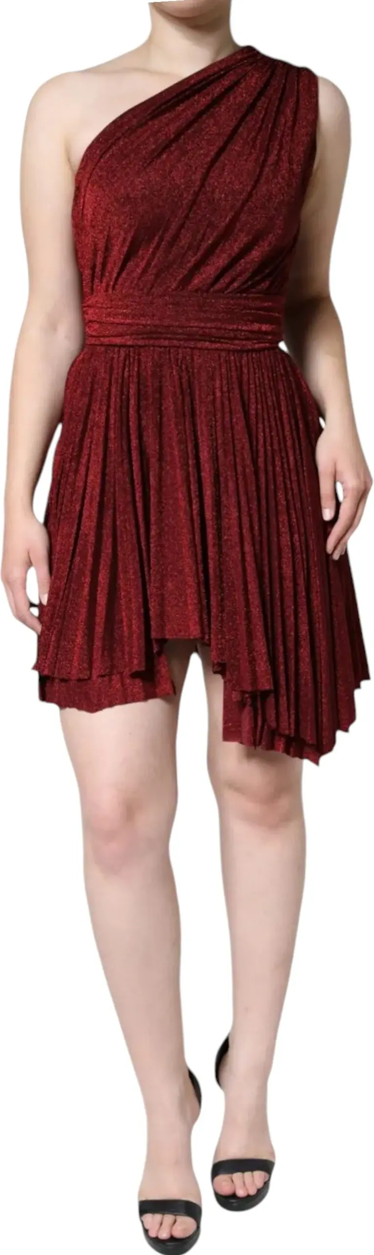 Qizil Dolce & Gabbana yengsiz bir yelkali buklangan A-line mini ko'ylak