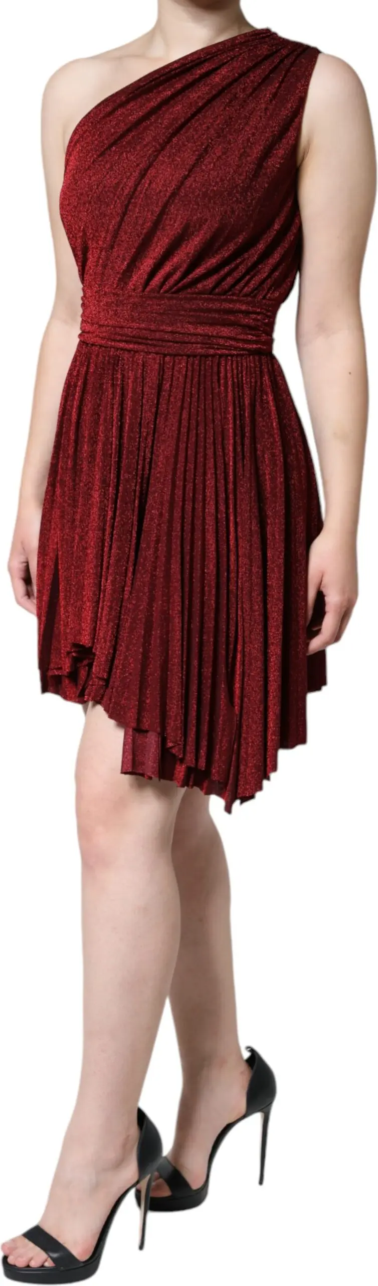 Qizil Dolce & Gabbana yengsiz bir yelkali buklangan A-line mini ko'ylak