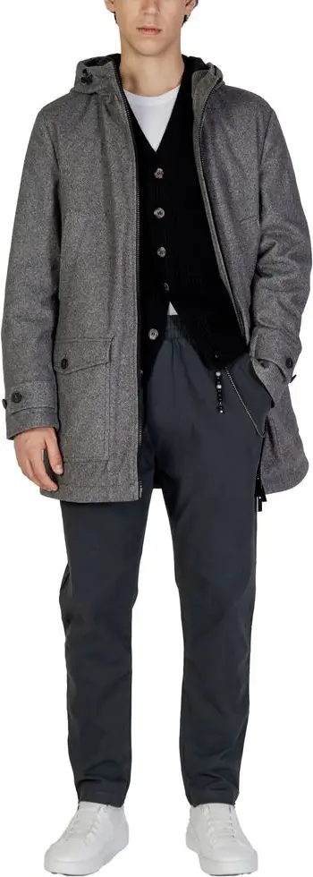 Gray Polyester Coat by Hamaki-Ho