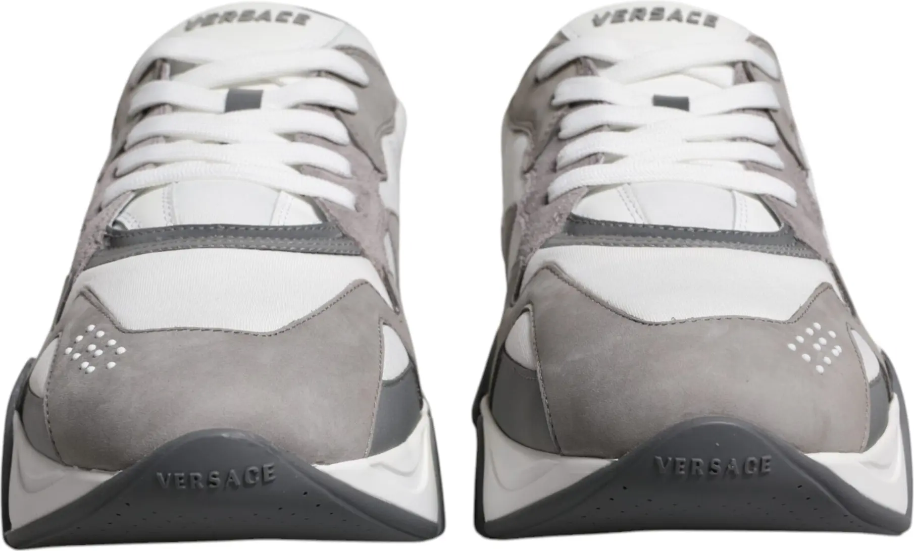 Grey Leather Neoprene Chunky Low Top Squalo Sneakers Shoes Versace
