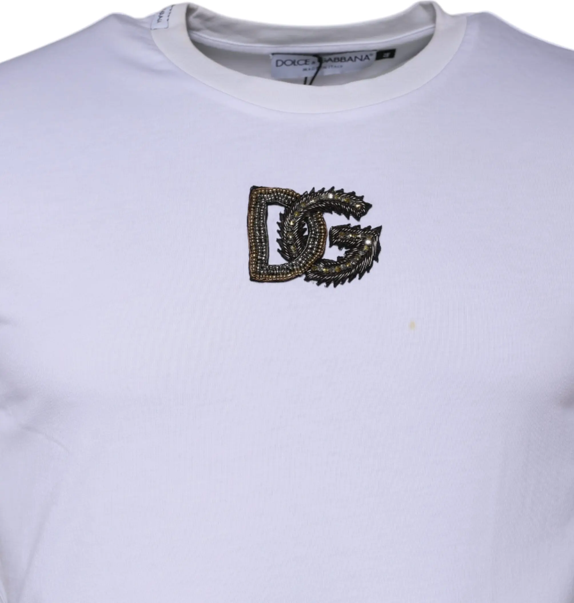 Футболка Dolce & Gabbana Белая хлопковая футболка с круглым вырезом и логотипом DG
