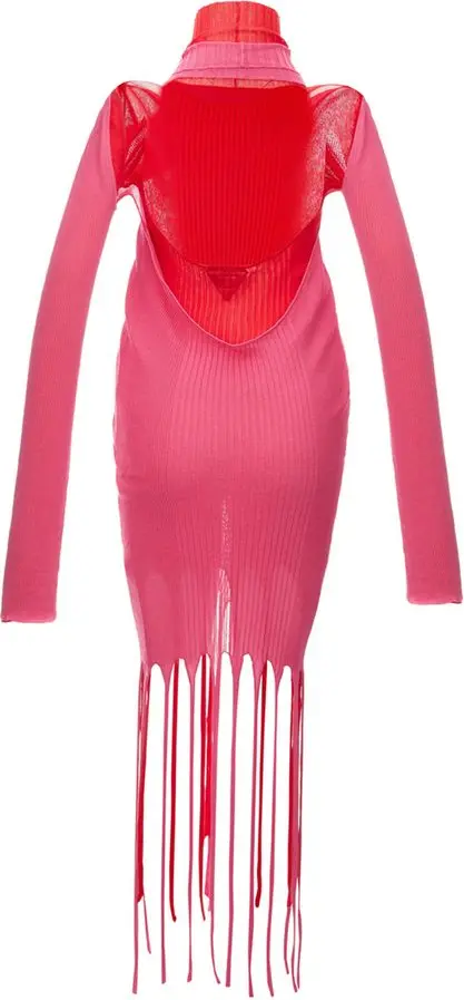 Dress Bottega Veneta Stretch Knit Long Dress with Fringes