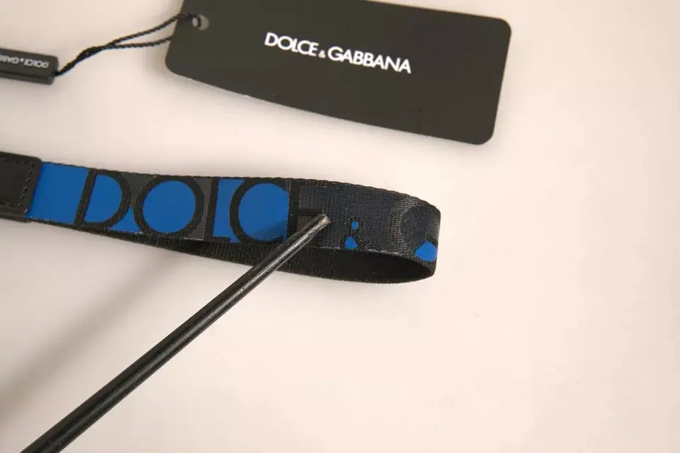 Aksesuar Dolce & Gabbana Moviy logotipli poliester va bronza kumush rangli kalit ushlagichi