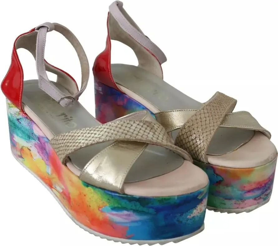 Sandals heels EBARRITO Multicolor Leather Ankle Strap Wedge Heel Sandals Shoes