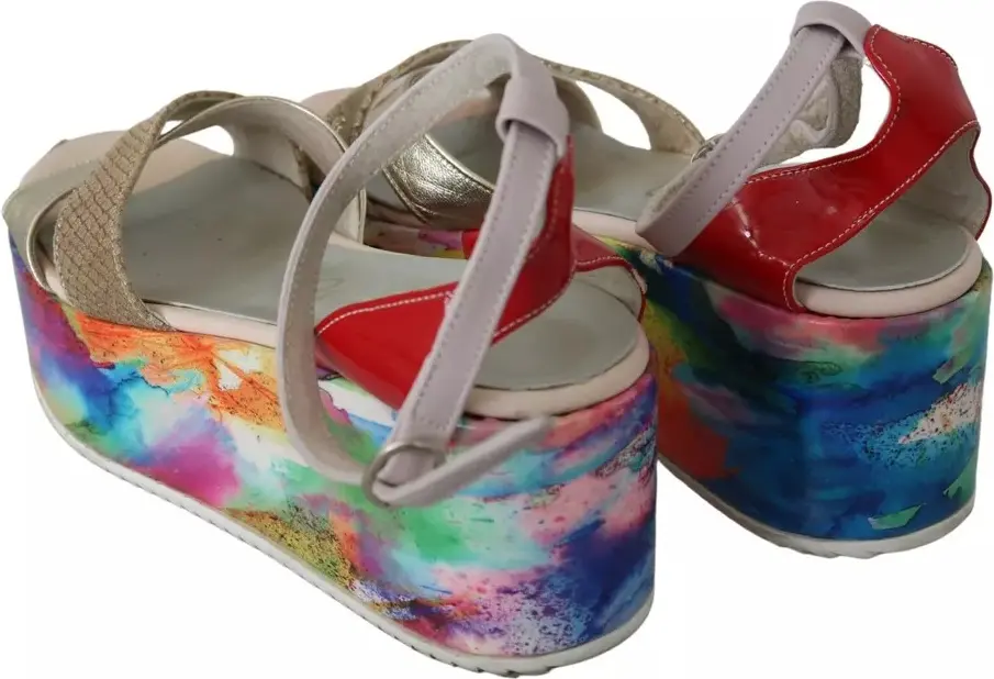 Sandals heels EBARRITO Multicolor Leather Ankle Strap Wedge Heel Sandals Shoes