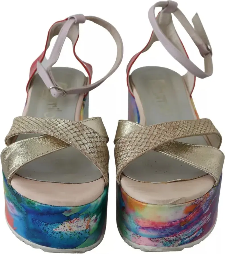 Sandals heels EBARRITO Multicolor Leather Ankle Strap Wedge Heel Sandals Shoes