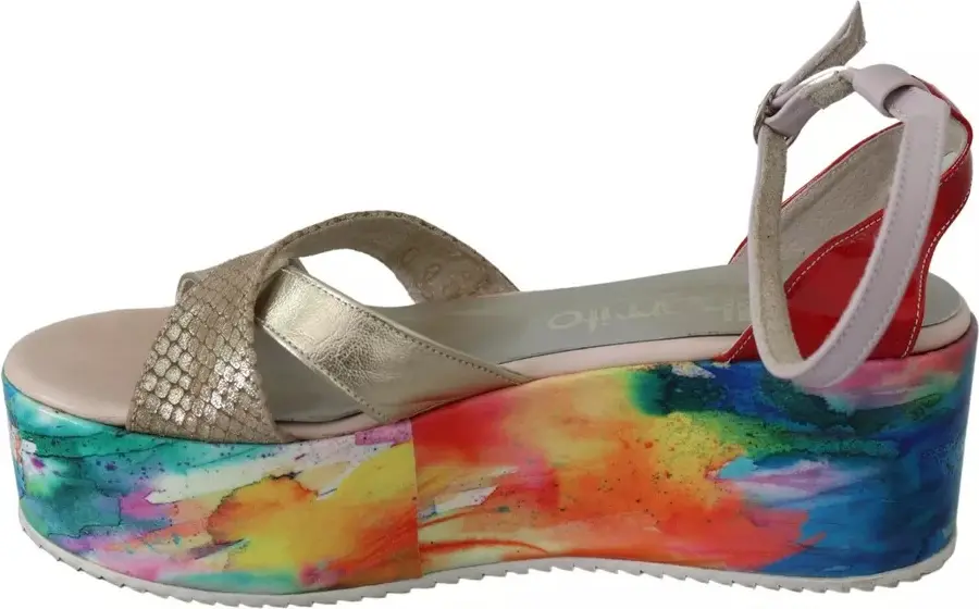 Sandals heels EBARRITO Multicolor Leather Ankle Strap Wedge Heel Sandals Shoes