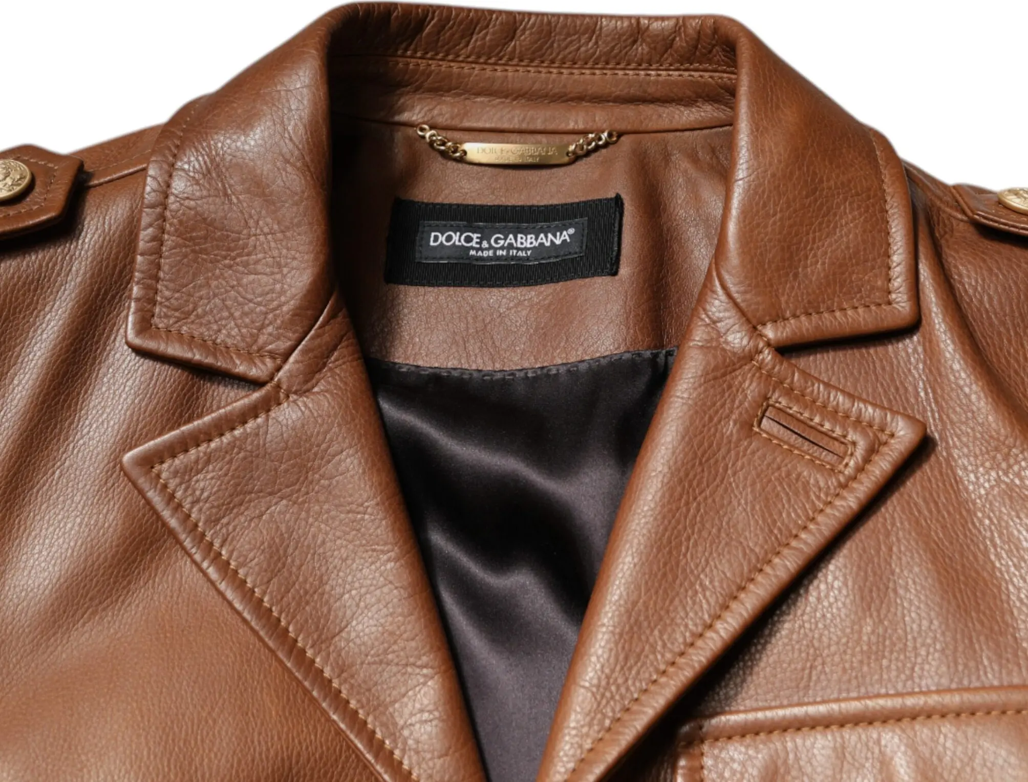 Brown Calfskin Leather Button Down Jacket Dolce & Gabbana