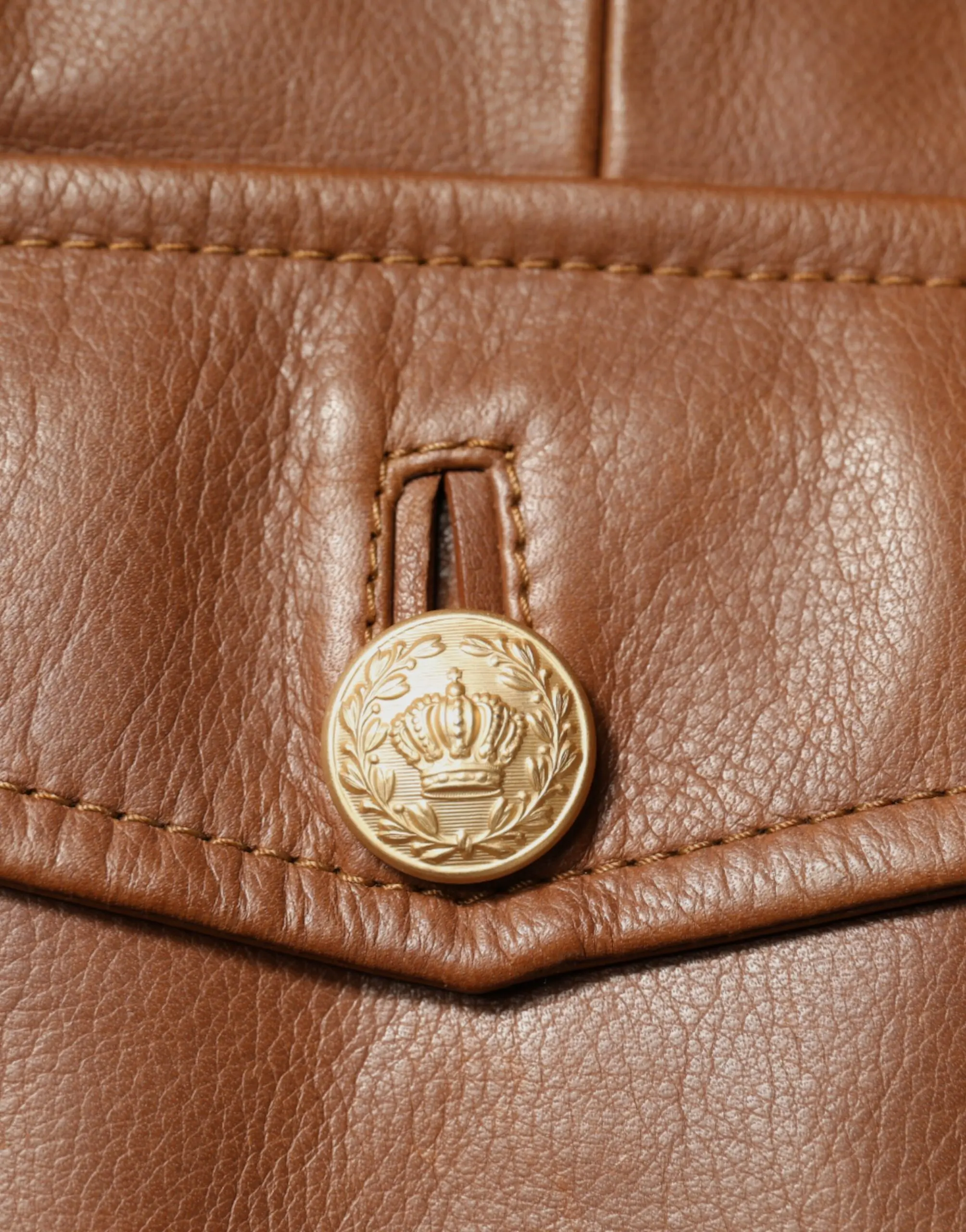 Brown Calfskin Leather Button Down Jacket Dolce & Gabbana