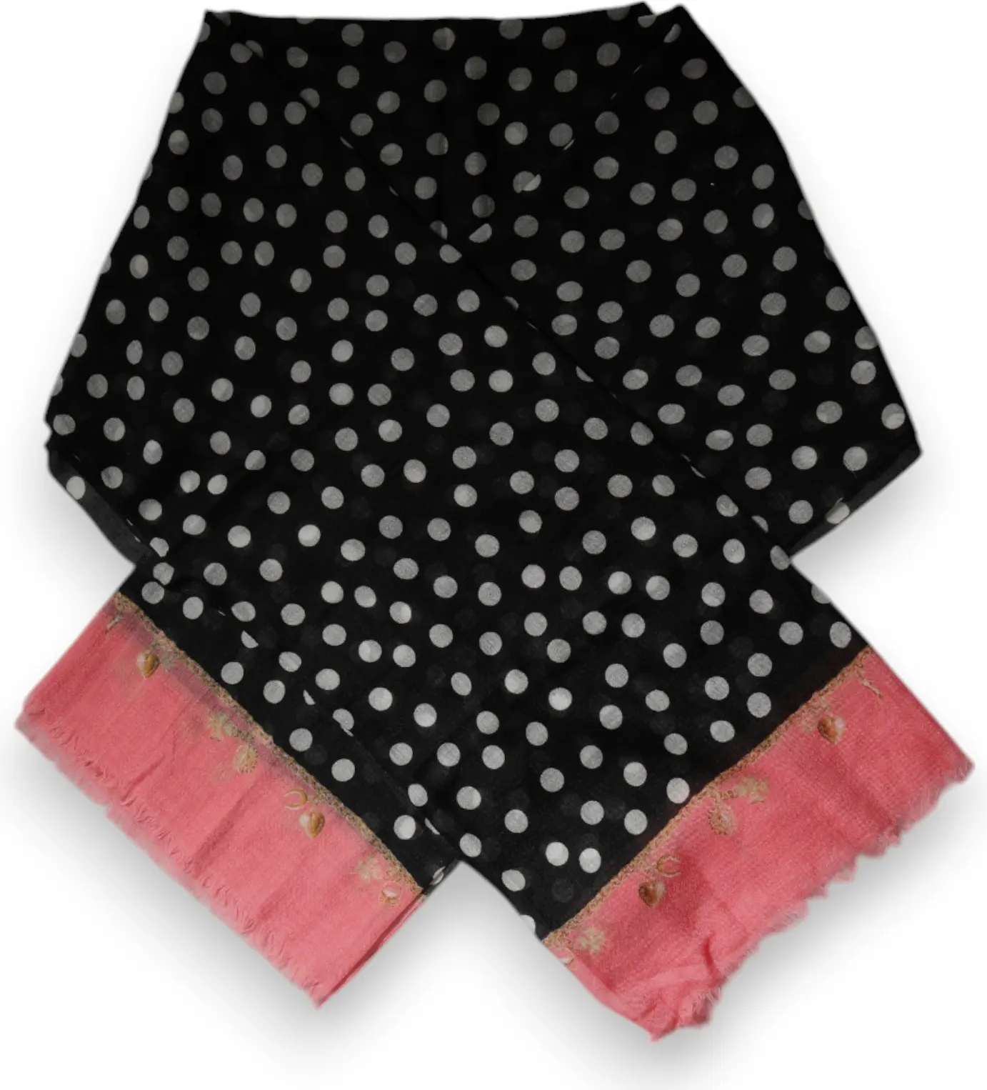 Scarf Dolce & Gabbana Black White Polka Dots Fringes Wrap