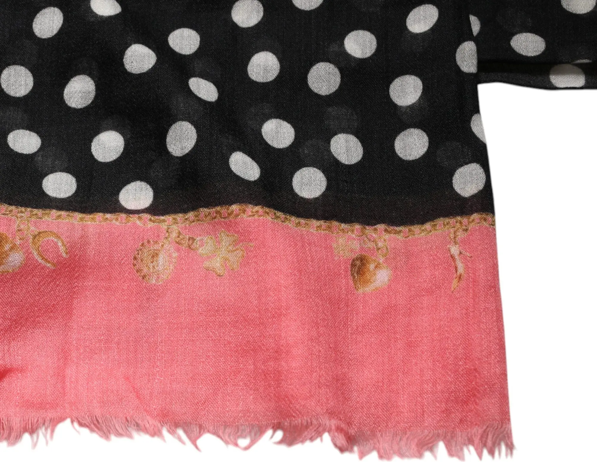Scarf Dolce & Gabbana Black White Polka Dots Fringes Wrap