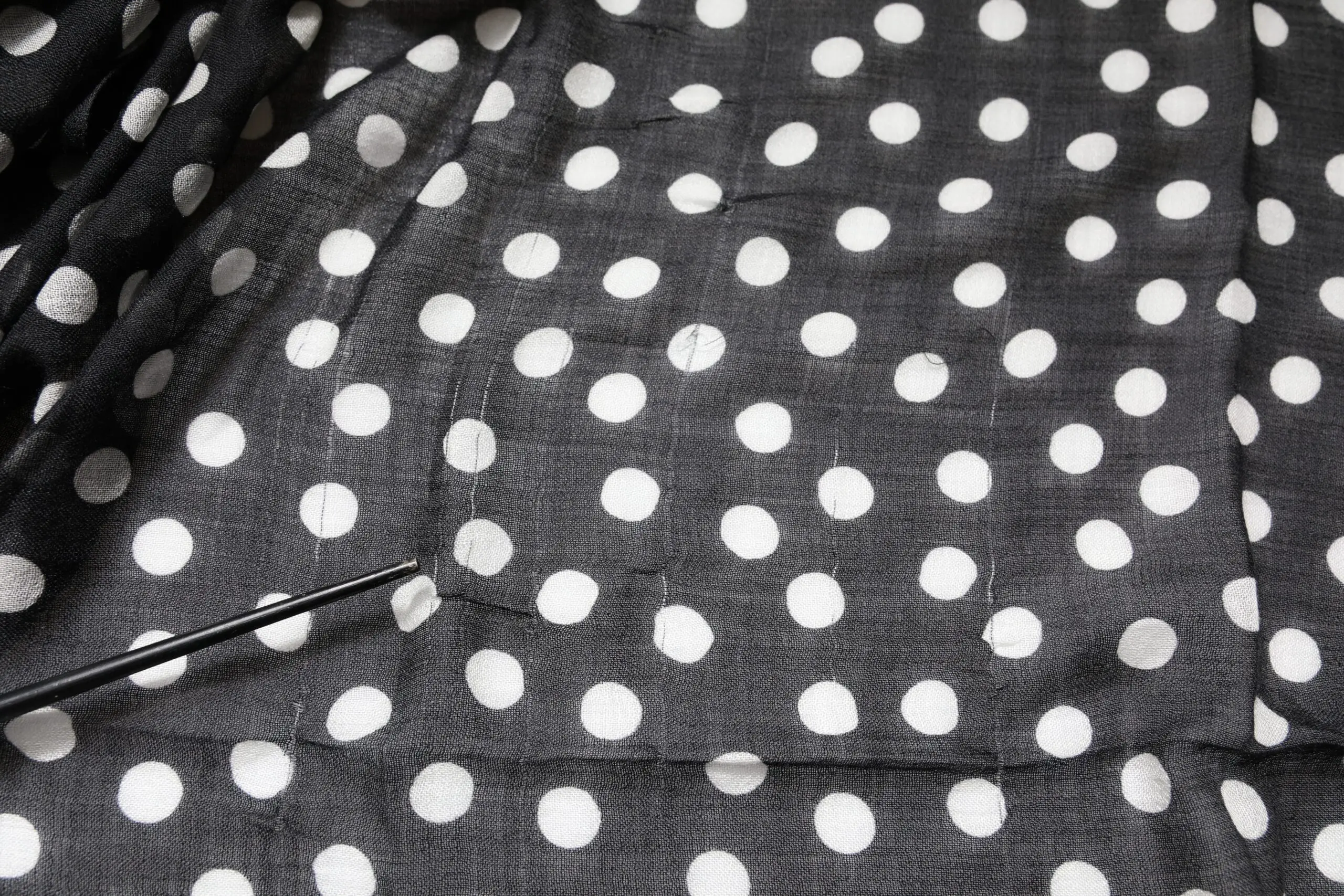 Scarf Dolce & Gabbana Black White Polka Dots Fringes Wrap