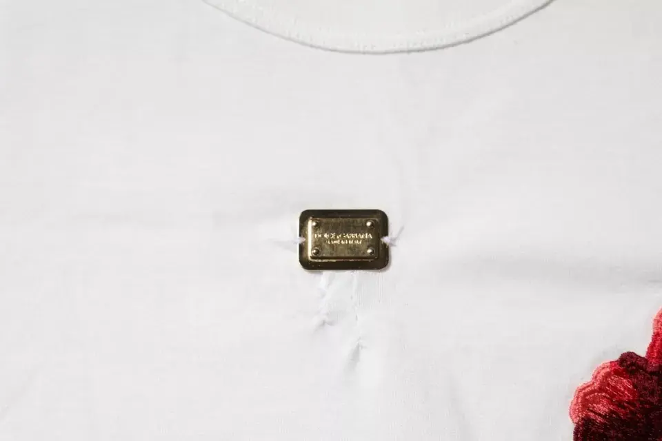 Dolce & Gabbana oq paxta logotipli va gulli naqshli yaxlit (krujevkali) futbolka