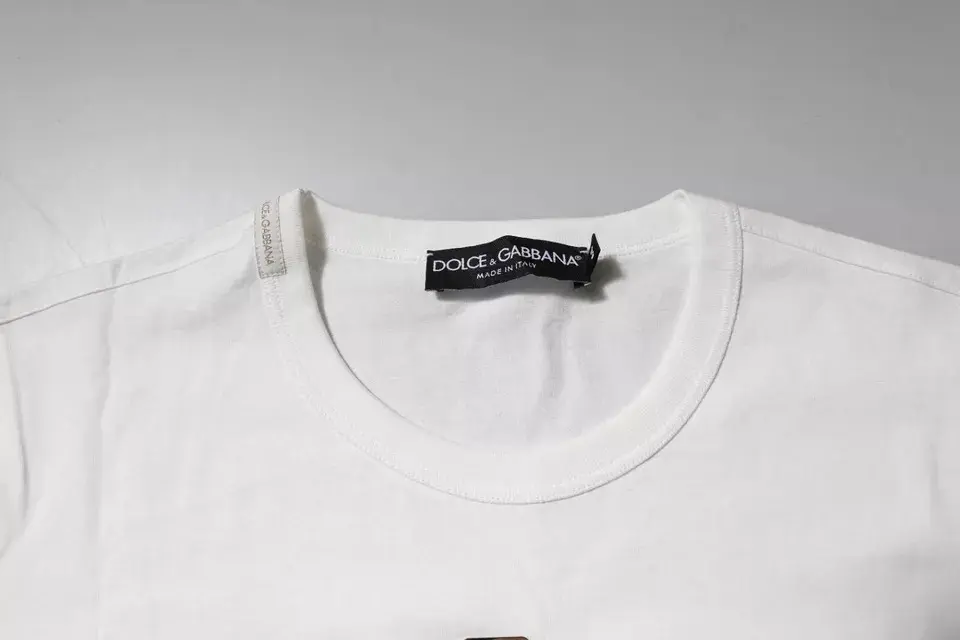 Dolce & Gabbana oq paxta logotipli va gulli naqshli yaxlit (krujevkali) futbolka