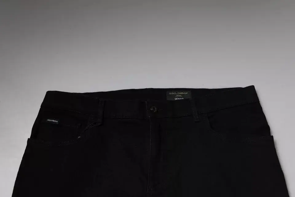 Dolce & Gabbana logotipli qora paxta streç tor jinsi shim