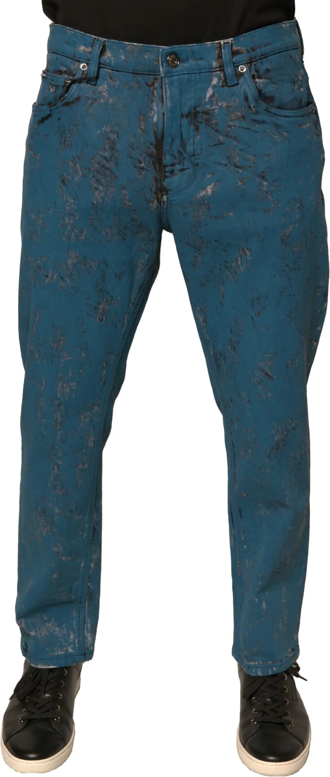 Dolce & Gabbana'dan ko'k logotipli paxta streçli tor uslubdagi denim jinsi