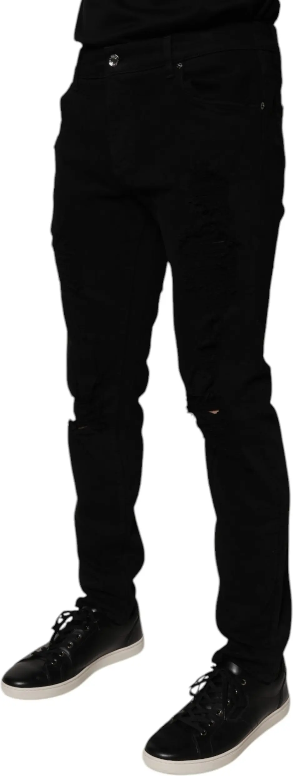 Black Tattered Cotton Skinny Men Denim Jeans by Dolce & Gabbana