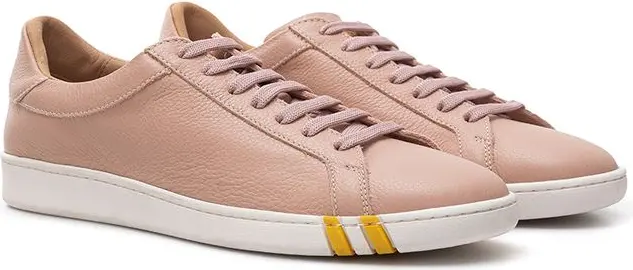Bally pushti rangli teri va matodan tikilgan pastki krossovkalari