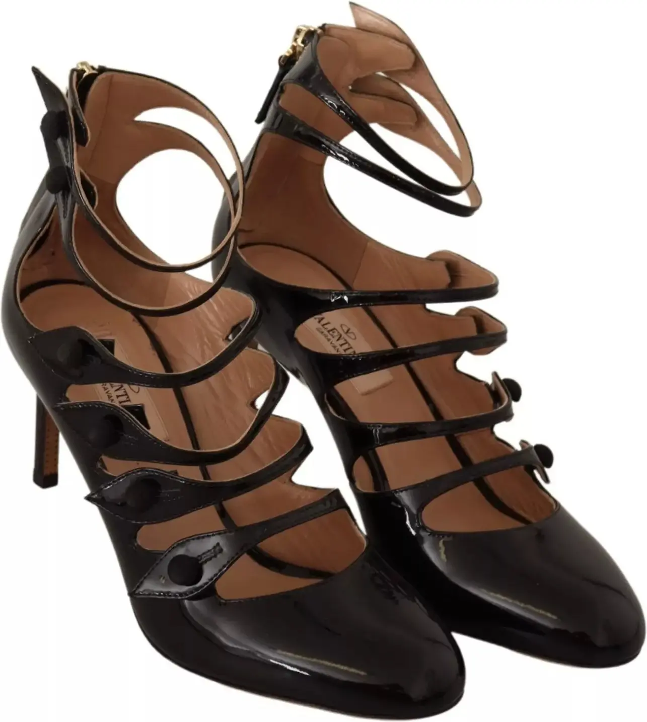 Туфли Valentino Черные с ремешками из кожи на среднем каблуке