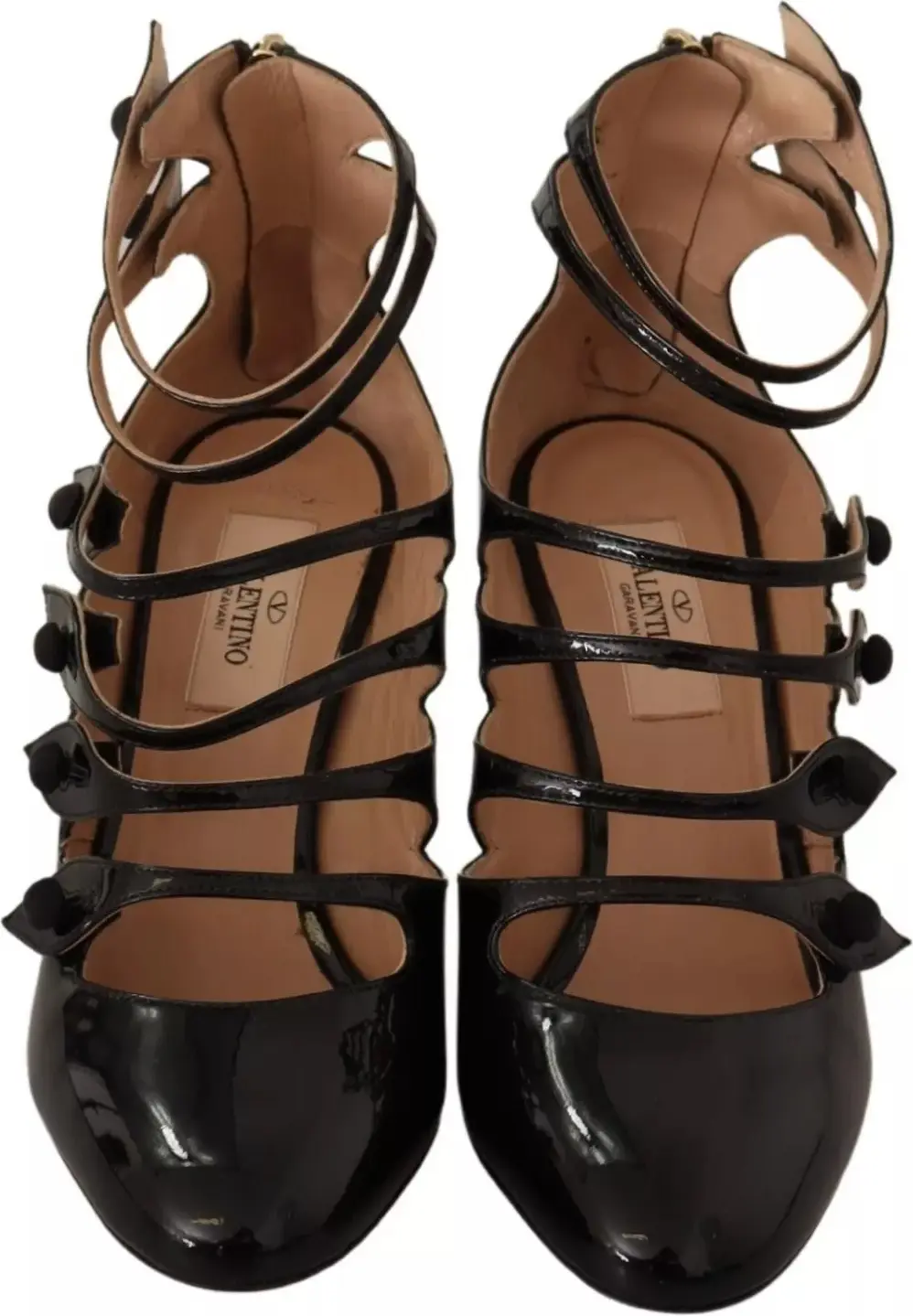 Туфли Valentino Черные с ремешками из кожи на среднем каблуке