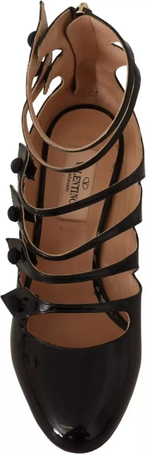 Туфли Valentino Черные с ремешками из кожи на среднем каблуке