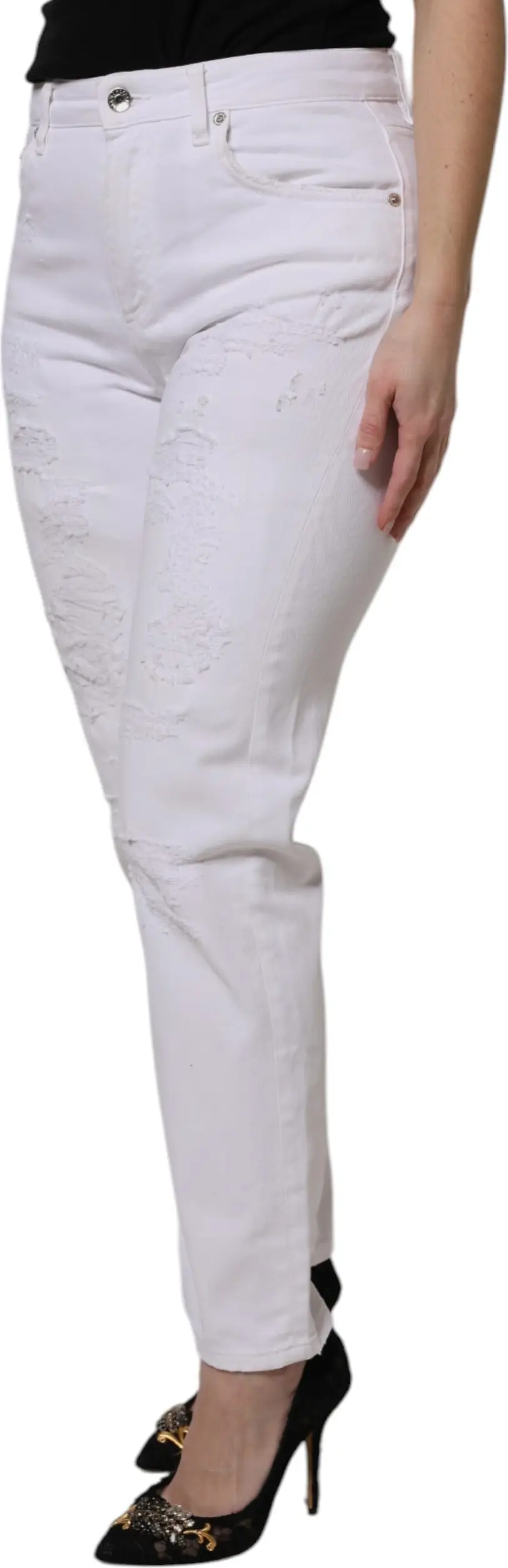White Cotton High Waist Skinny Denim Jeans