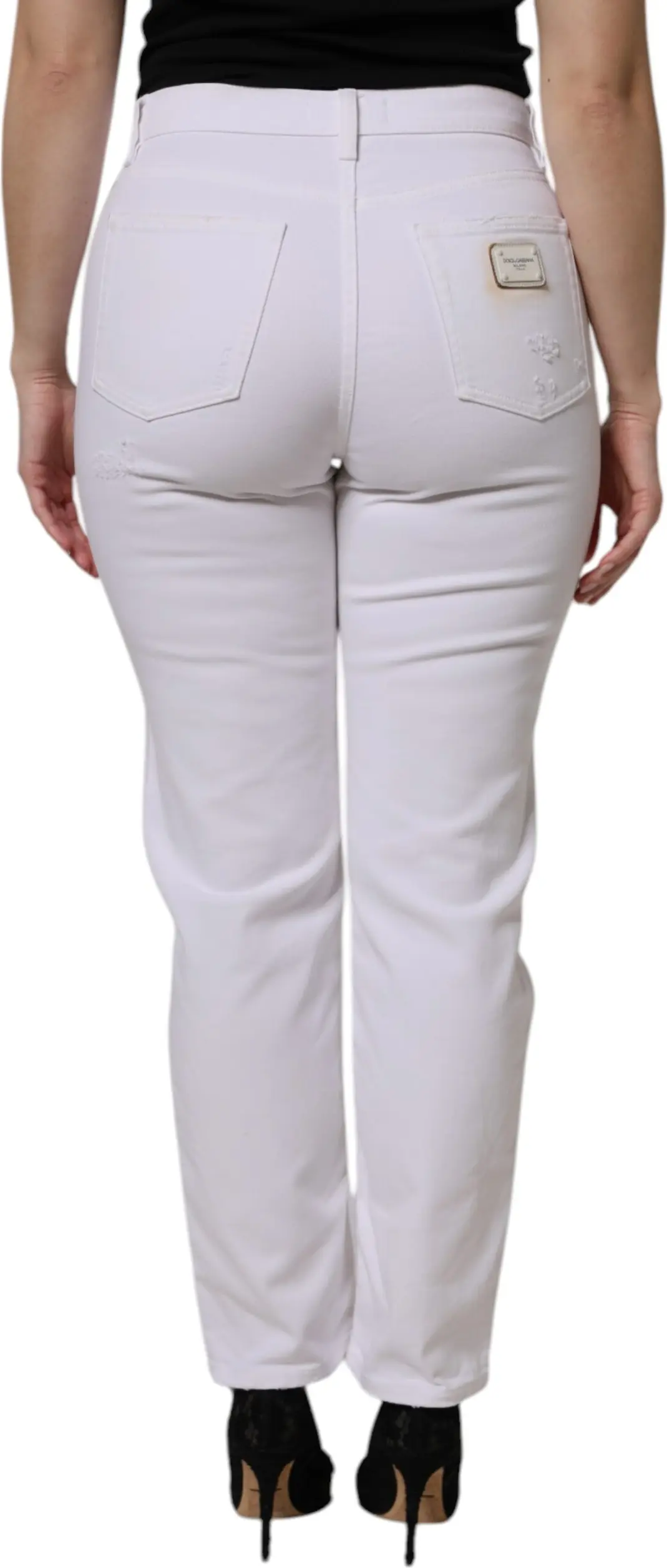 White Cotton High Waist Skinny Denim Jeans