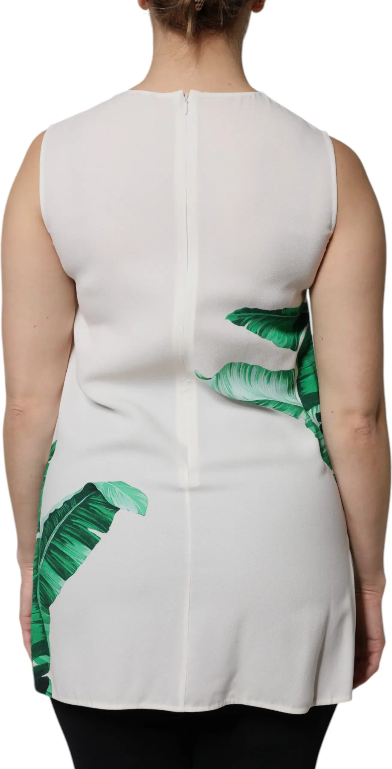 White Banana Leaf Print Round Neck Tank Top Dolce & Gabbana