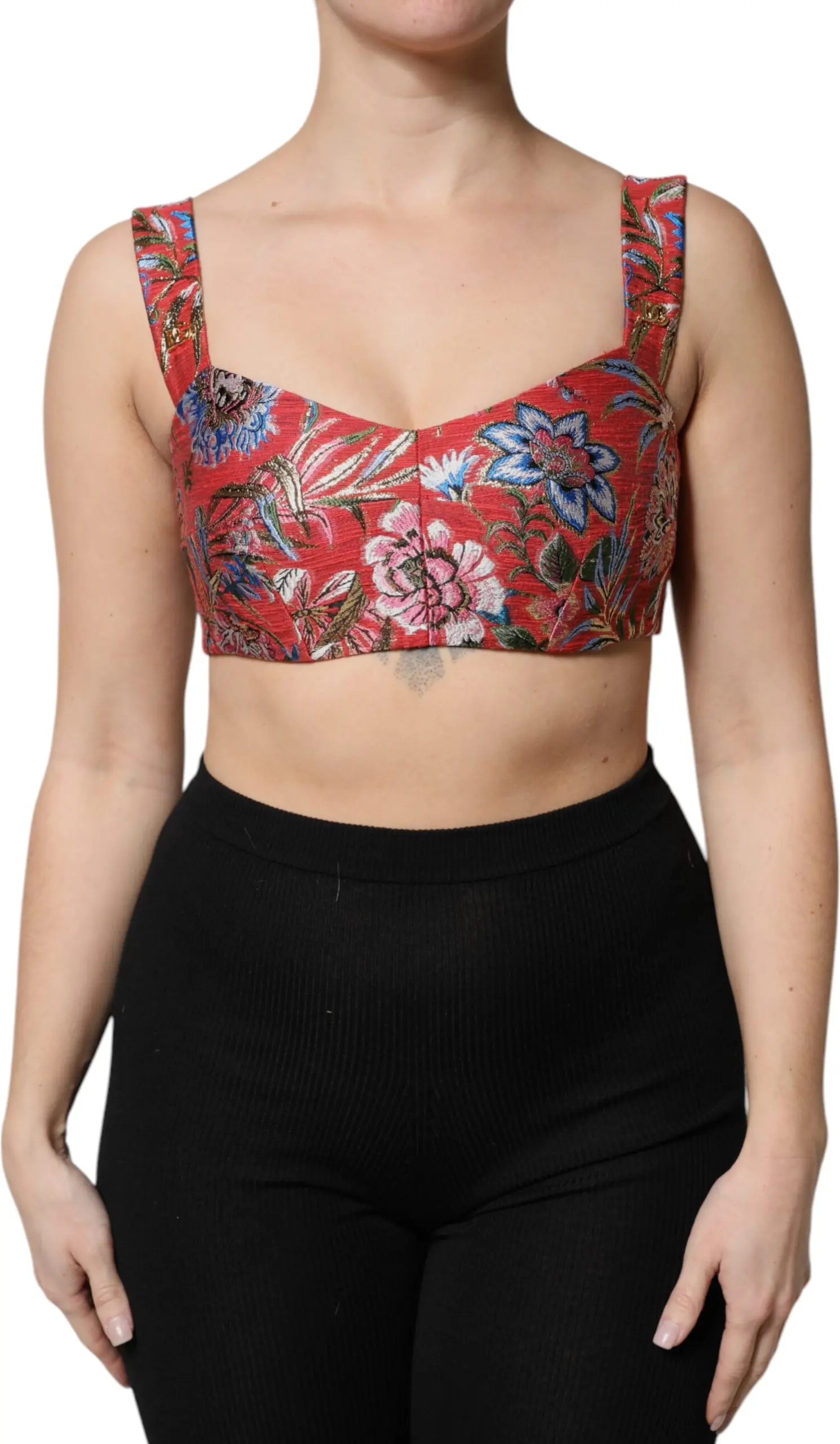 Красный корсет-бюстье с цветочным жаккардовым узором Dolce & Gabbana