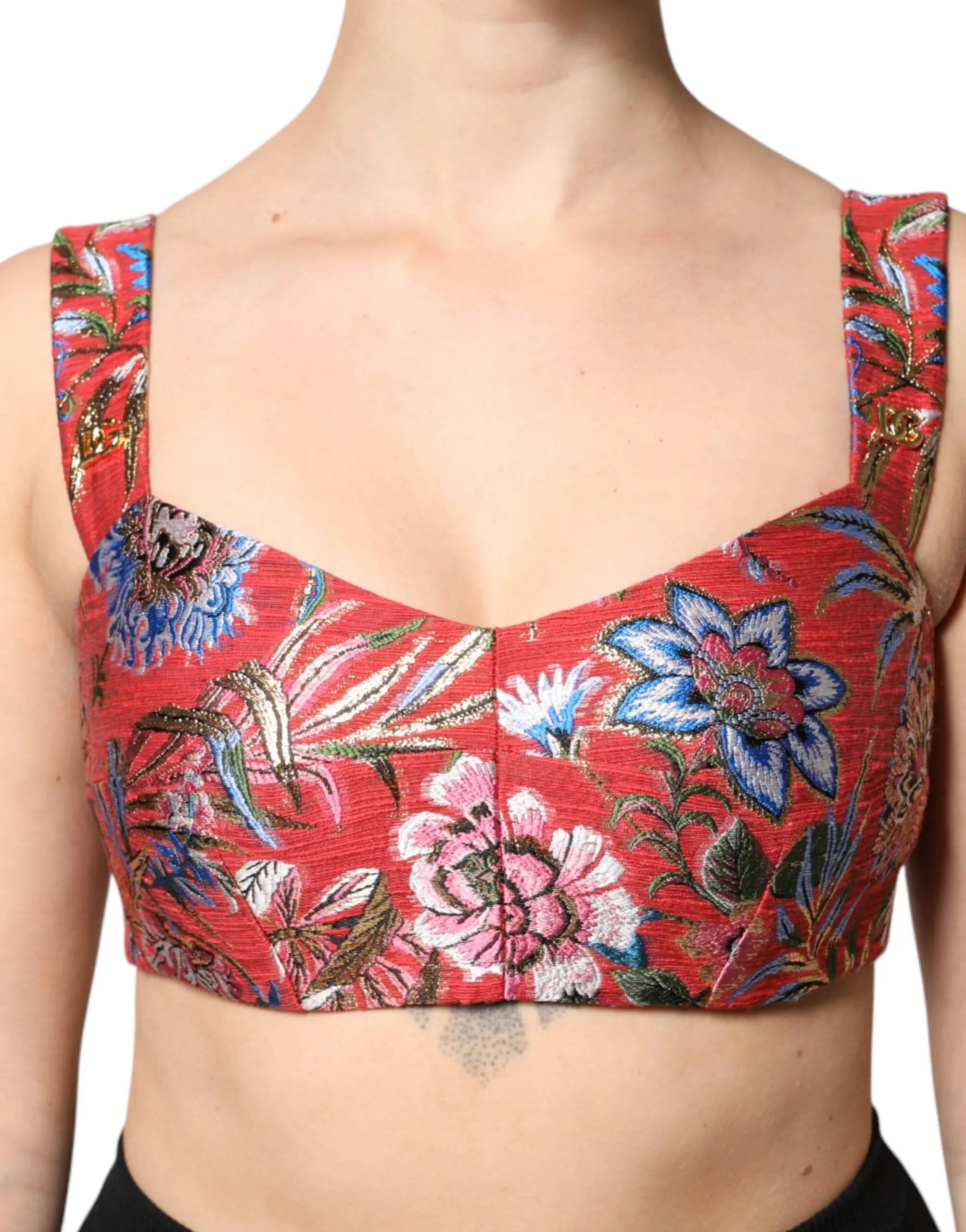 Красный корсет-бюстье с цветочным жаккардовым узором Dolce & Gabbana