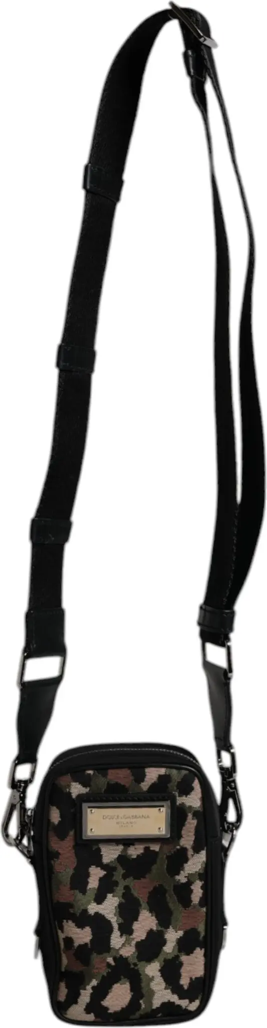 Bag Dolce & Gabbana Multicolor Leopard Jacquard Logo Plaque Neck Strap Bag