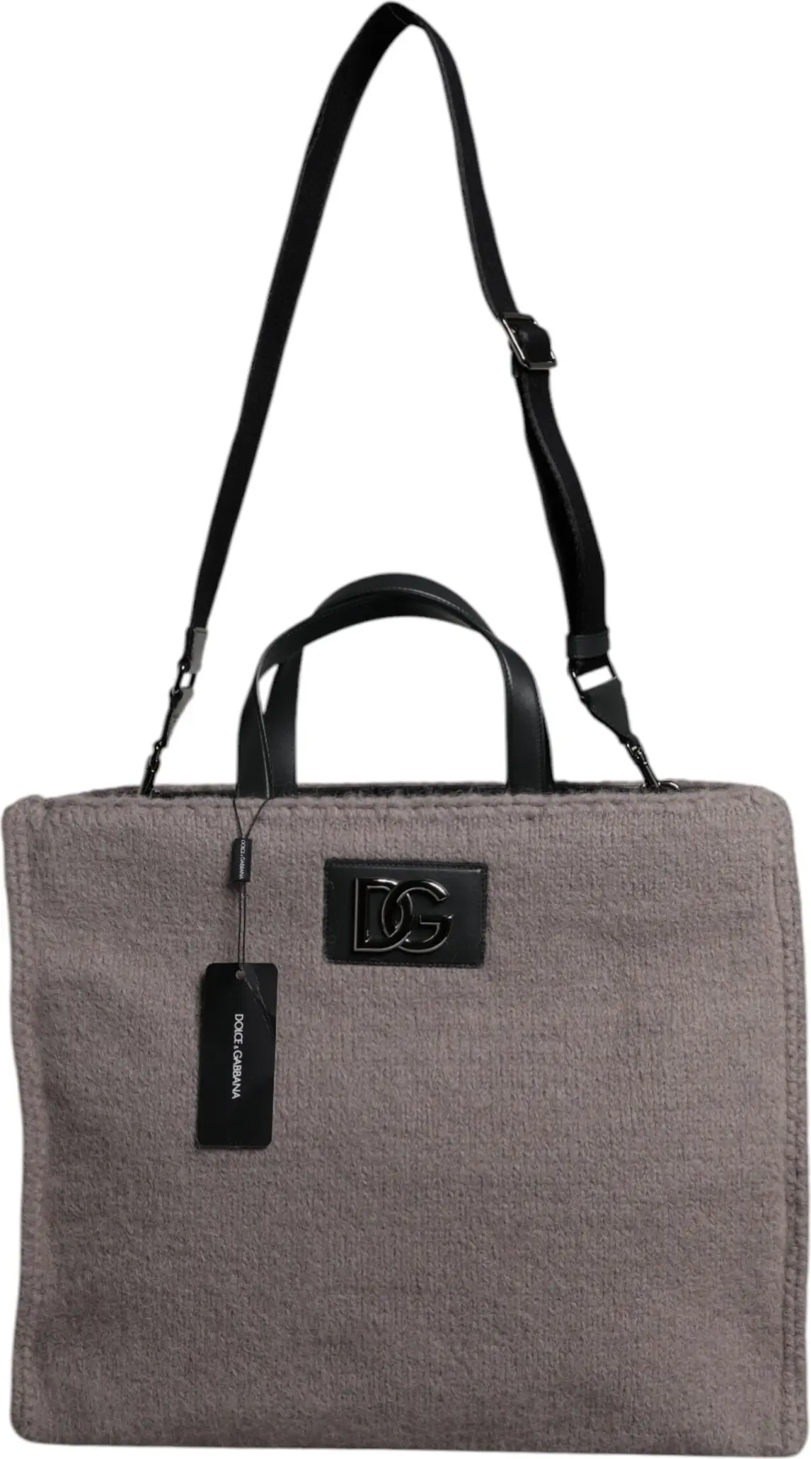 Shoulder Tote Bag Dolce & Gabbana Grey Alpaca Wool Logo Plaque