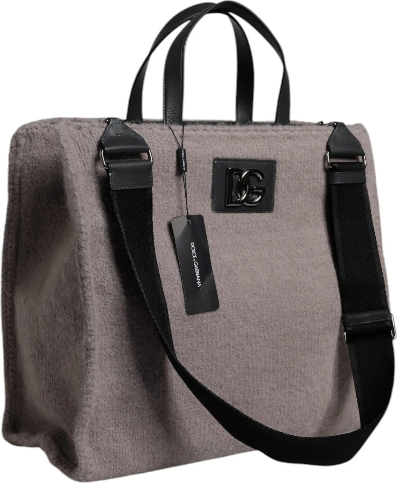 Shoulder Tote Bag Dolce & Gabbana Grey Alpaca Wool Logo Plaque