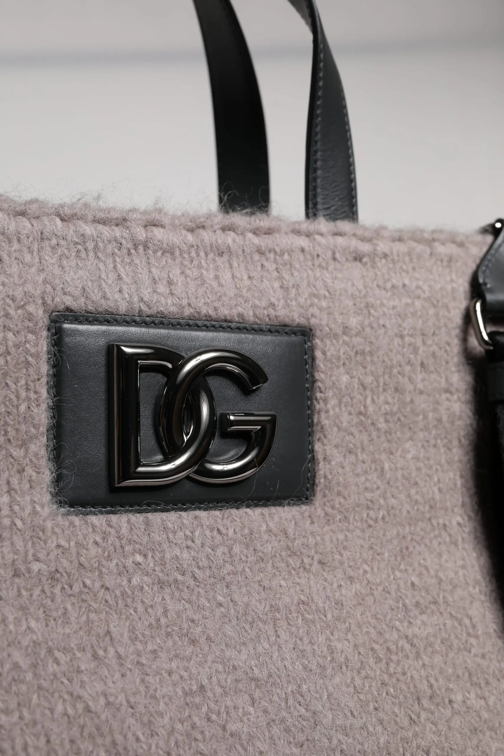 Shoulder Tote Bag Dolce & Gabbana Grey Alpaca Wool Logo Plaque
