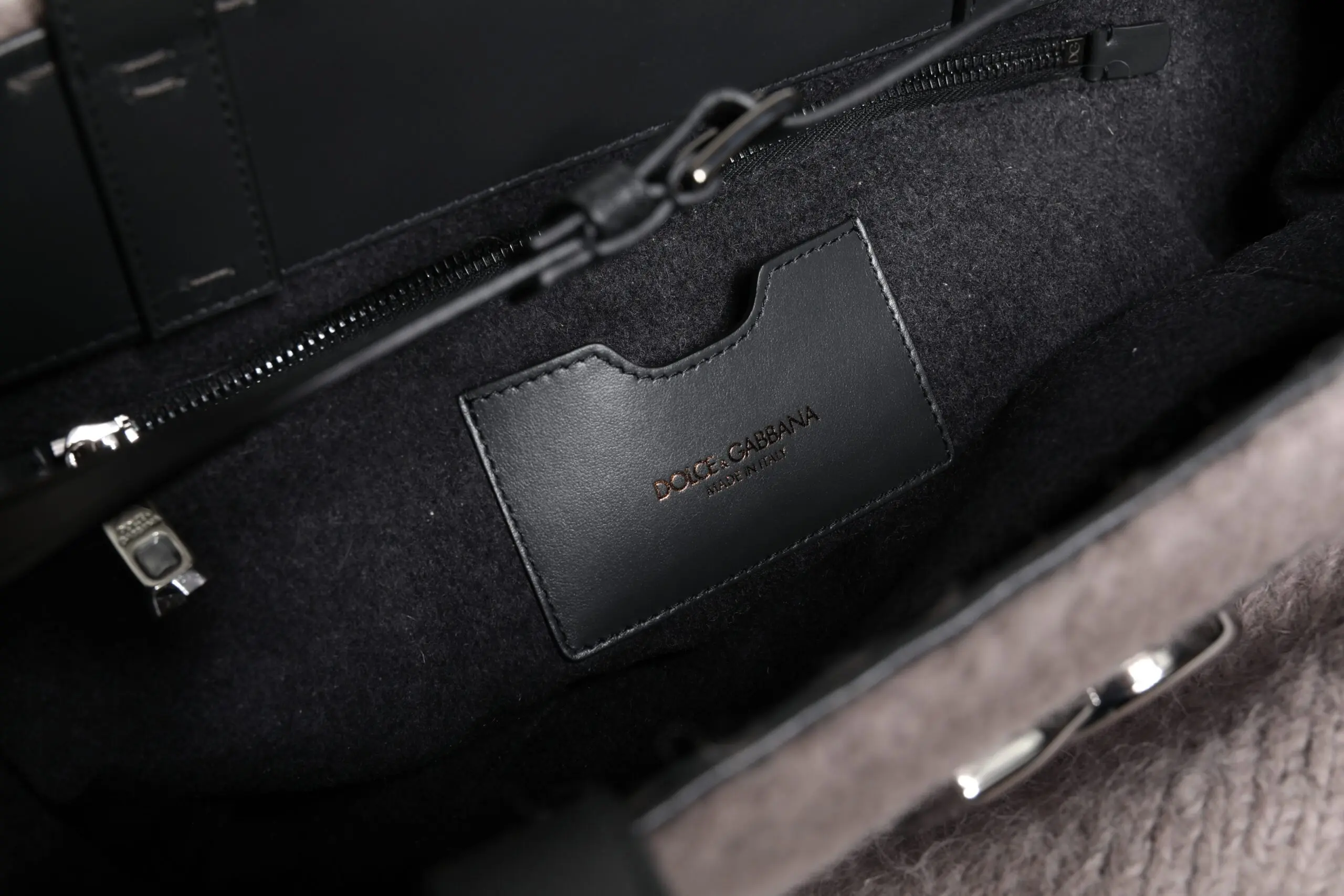 Shoulder Tote Bag Dolce & Gabbana Grey Alpaca Wool Logo Plaque