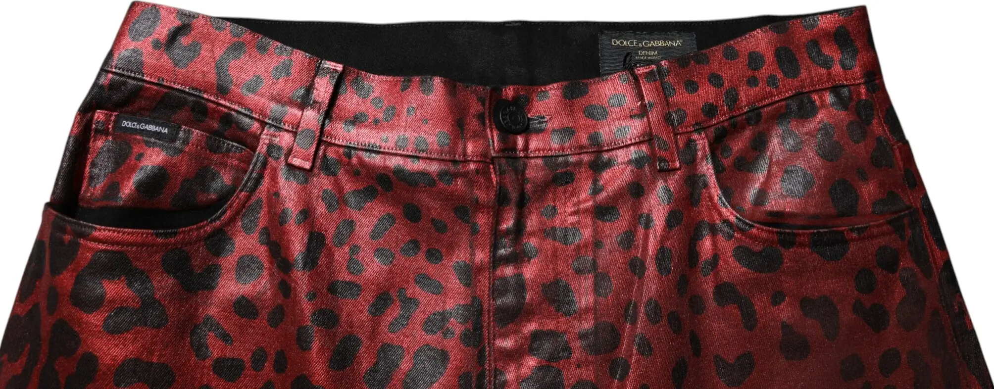 Джинсы прямого кроя Dolce & Gabbana из хлопка с принтом "Красный леопард" для мужчин