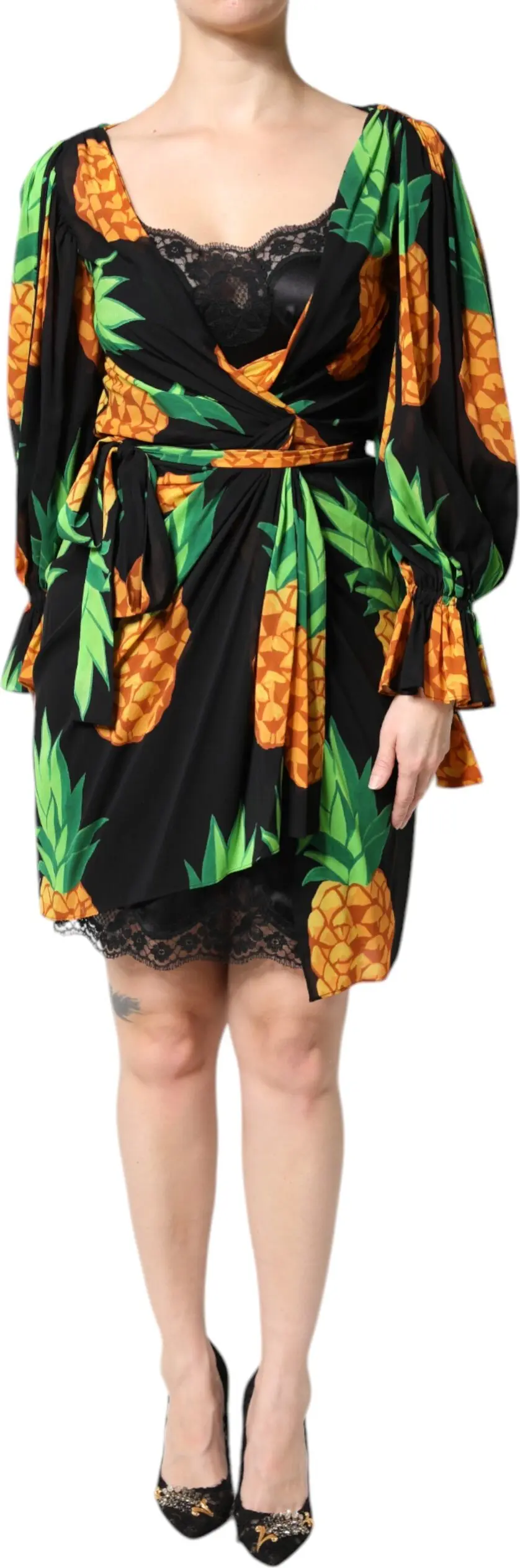 Qora ipak ananas bosma ko'ylak Dolce & Gabbana
