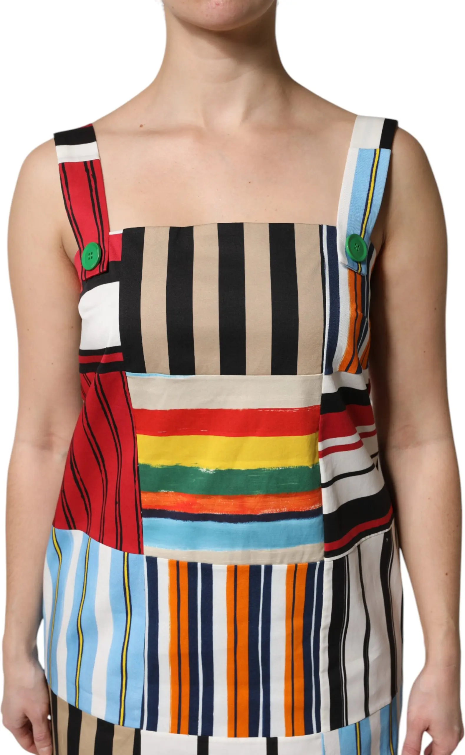 Dress Multicolor Cotton Stripe Sleeveless