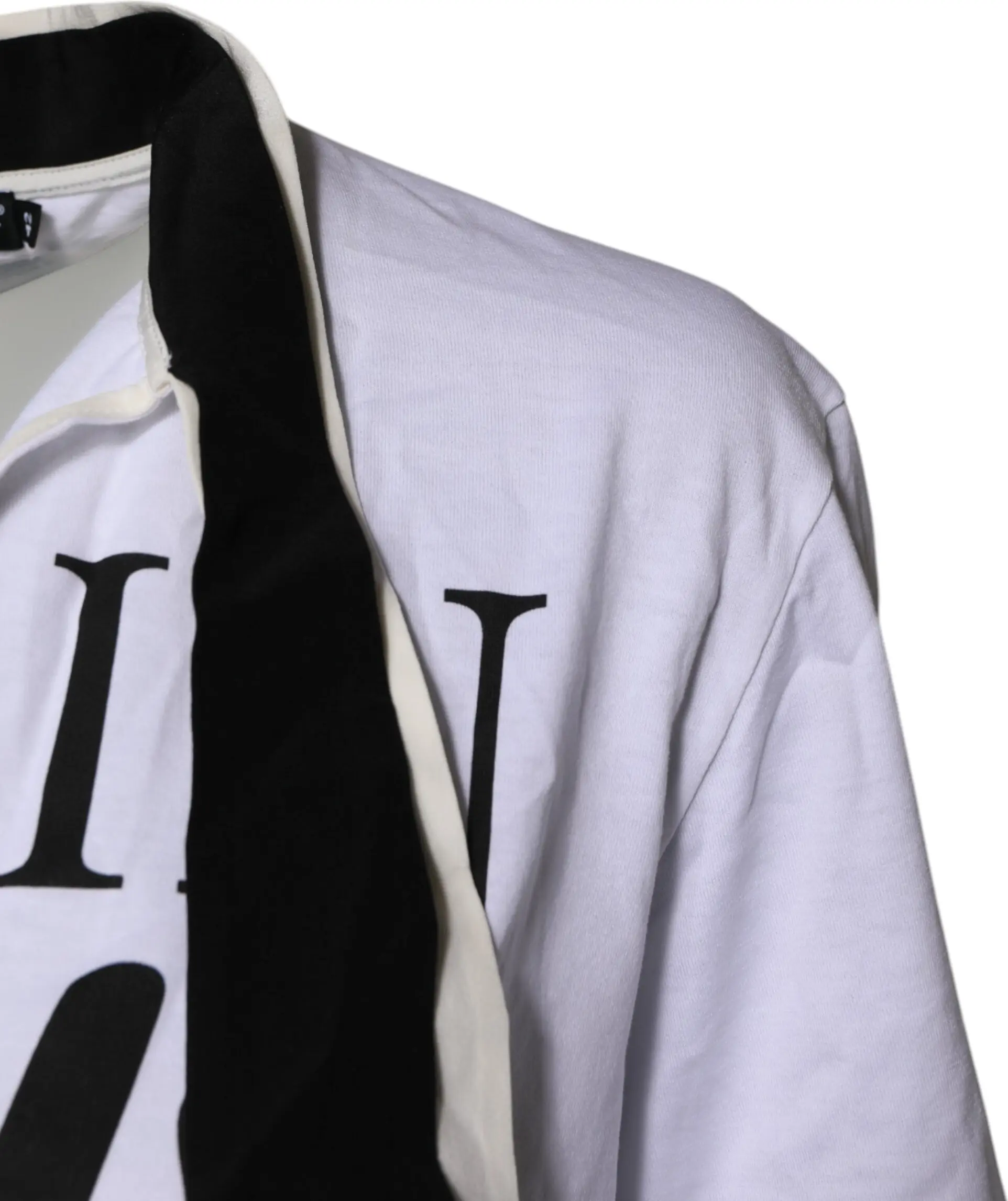 T-shirt Dolce & Gabbana White Cotton Silk Blend Ascot Collar T-shirt