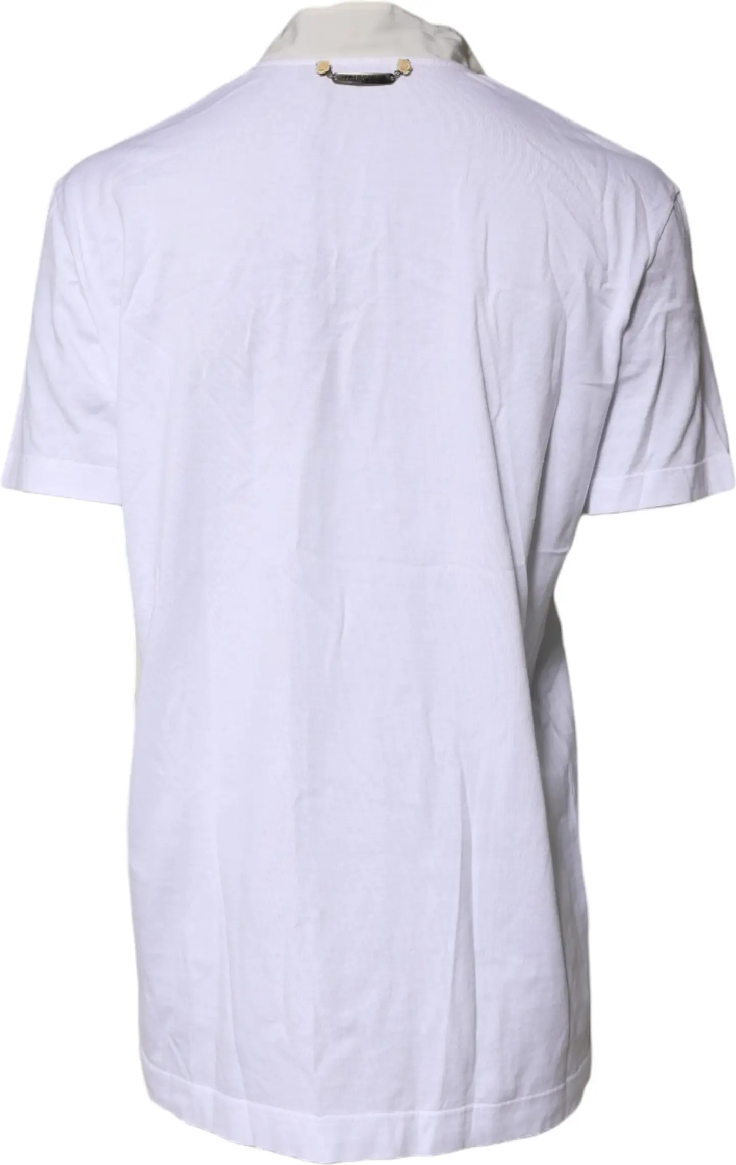 T-shirt Dolce & Gabbana White Cotton Silk Blend Ascot Collar T-shirt