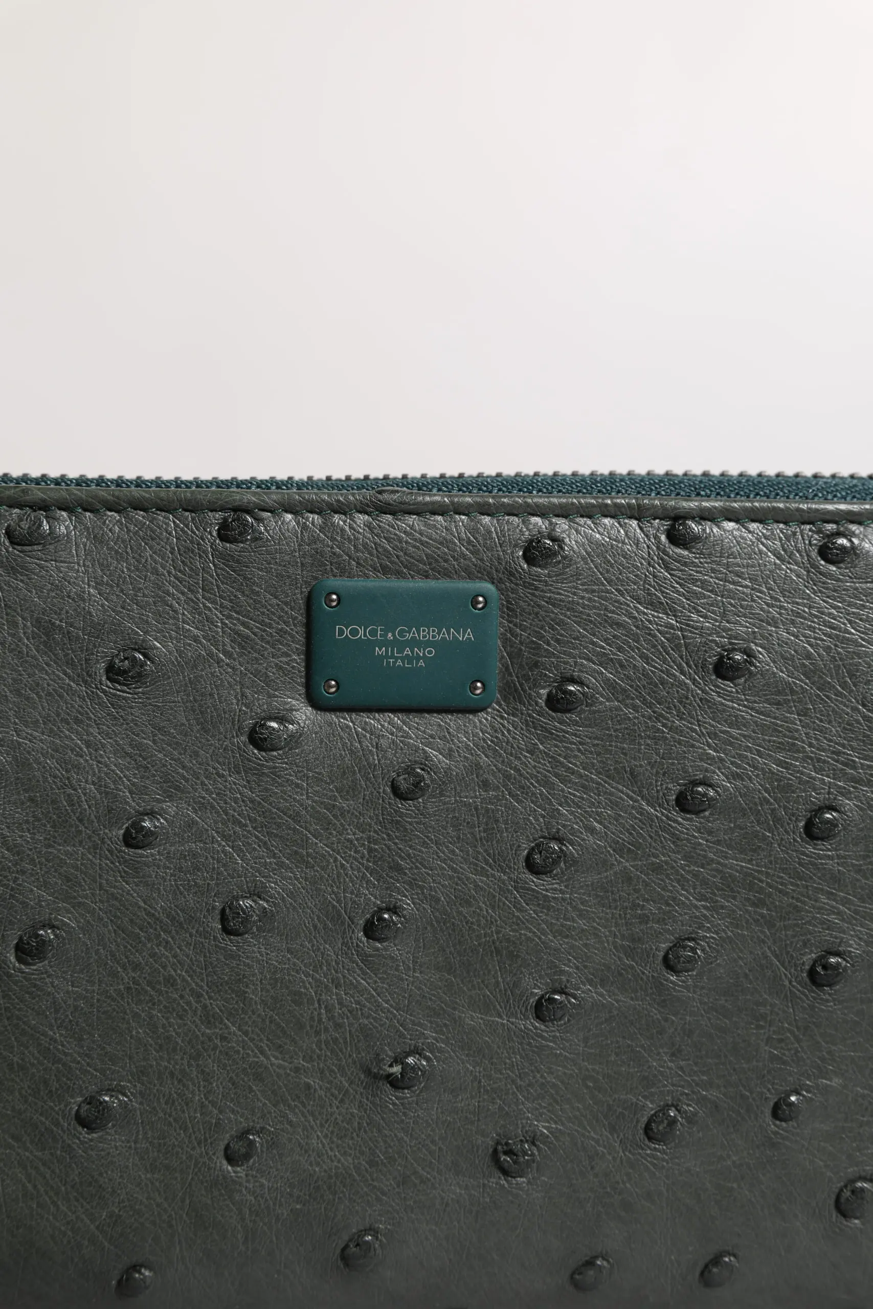 Wallet Dolce & Gabbana Green Ostrich Logo Plaque Zip Around Continental Wallet