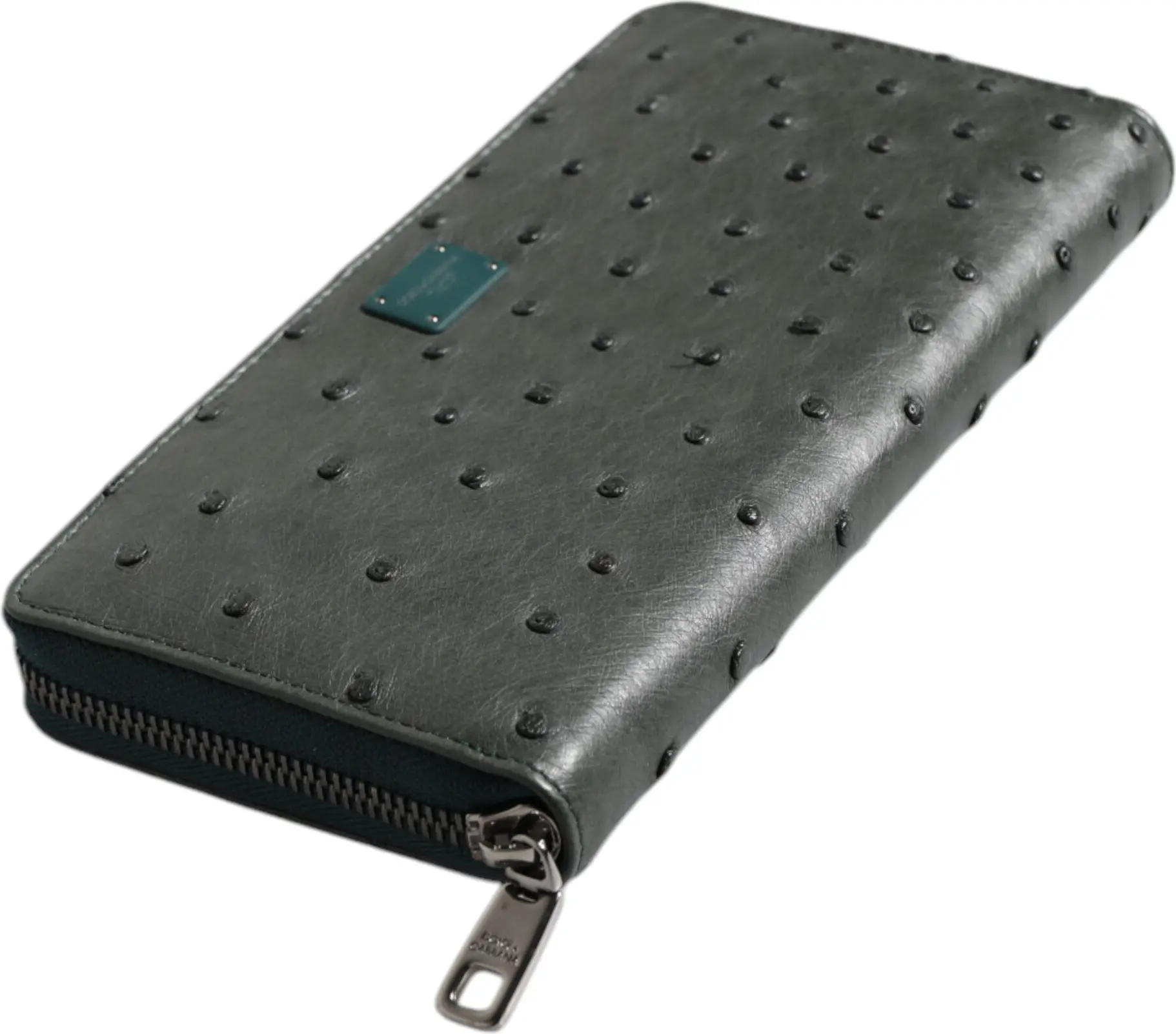 Wallet Dolce & Gabbana Green Ostrich Logo Plaque Zip Around Continental Wallet